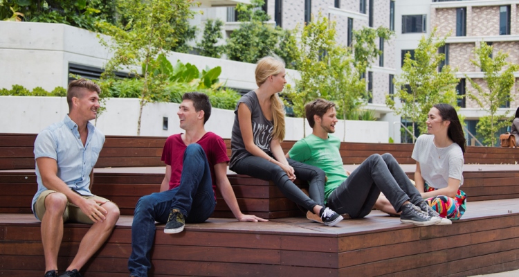 students hanging around campus