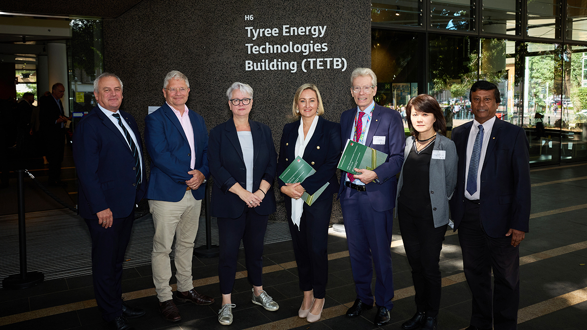 Hon. Penny Sharpe MLC, Minister for Climate Change, Minister for Energy, Minister for the Environment, and Minister for Heritage with a group of people at the launch of a report on low carbon future