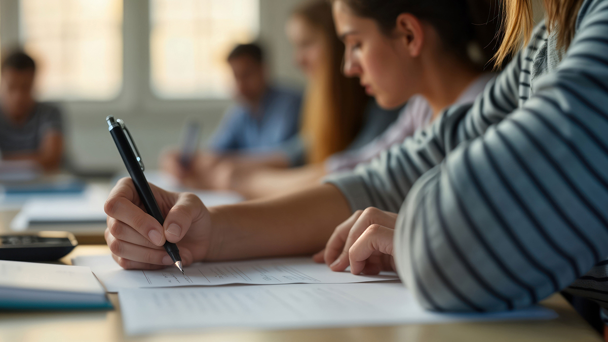 Close up of a woman's hand writing with a pen
