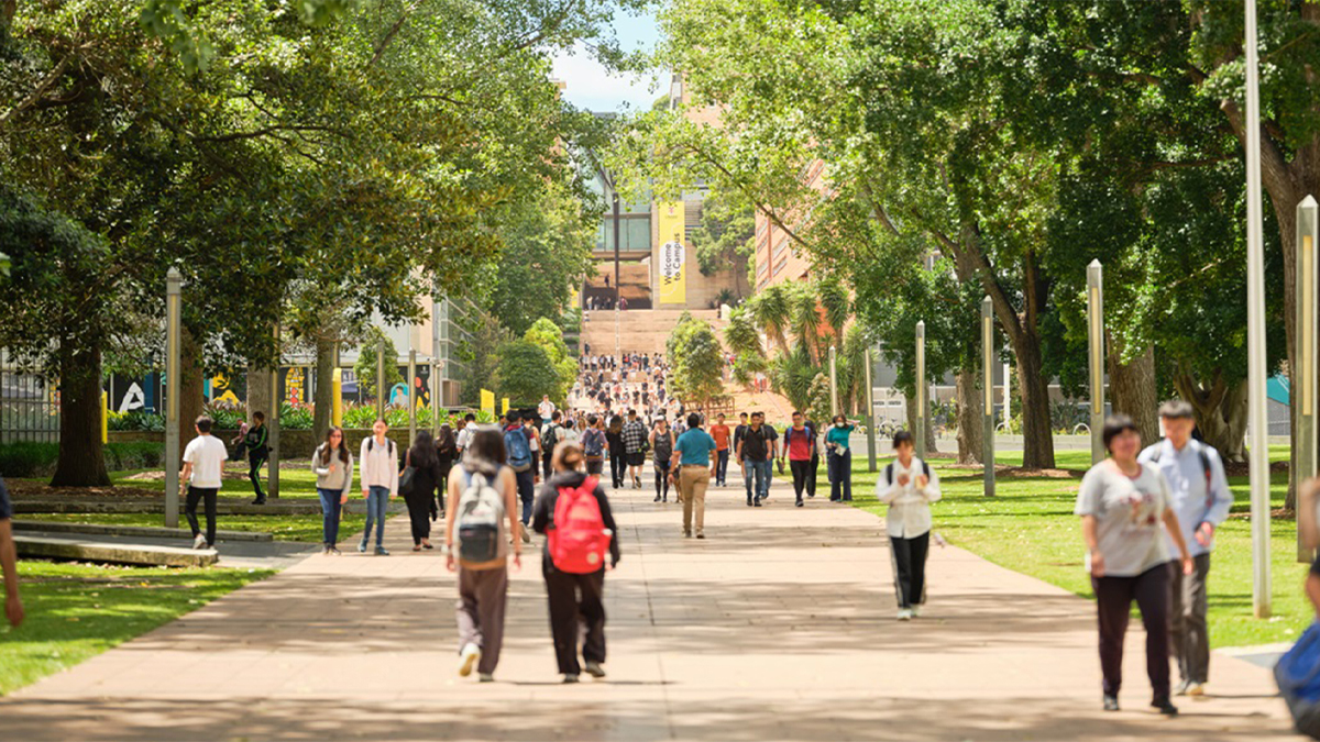 Students walking on the University mall