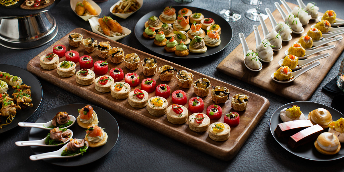 A selection of canapes on serving platters