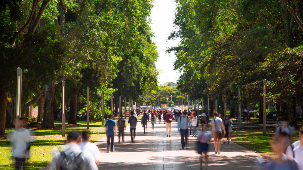 People walking on lower campus