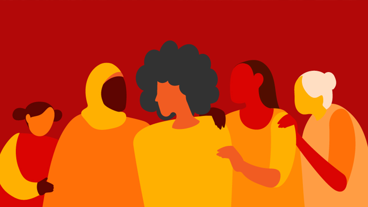 An illustration of a group of women embracing