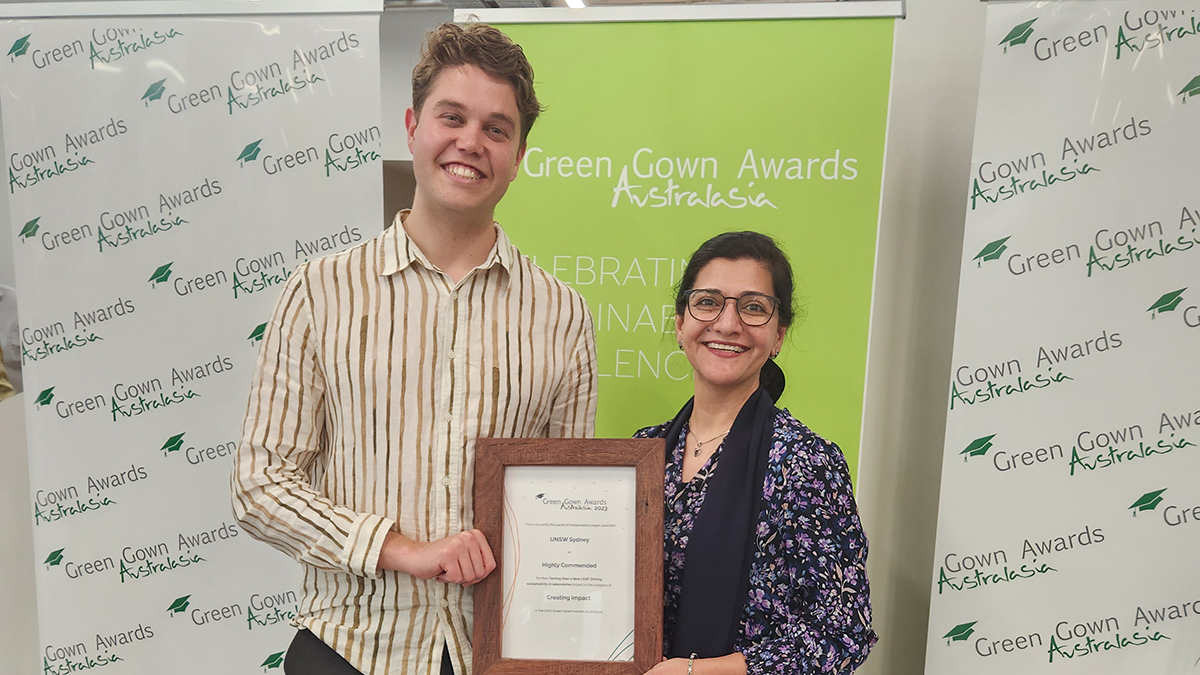 Members of the UNSW sustainability team receive the Highly Commended award at the Green Gown Awards.