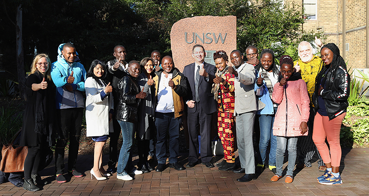 Gulu students with President and Vice Chancellor Ian Jacobs