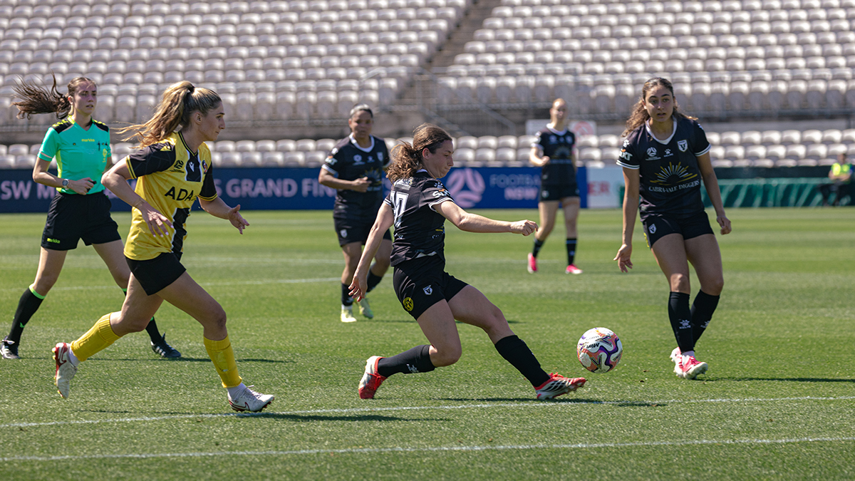 Women playing soccer