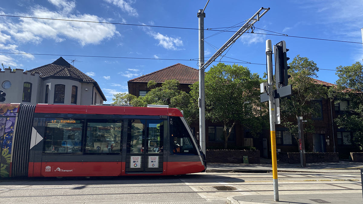 A light rail tram near the Kensington campus