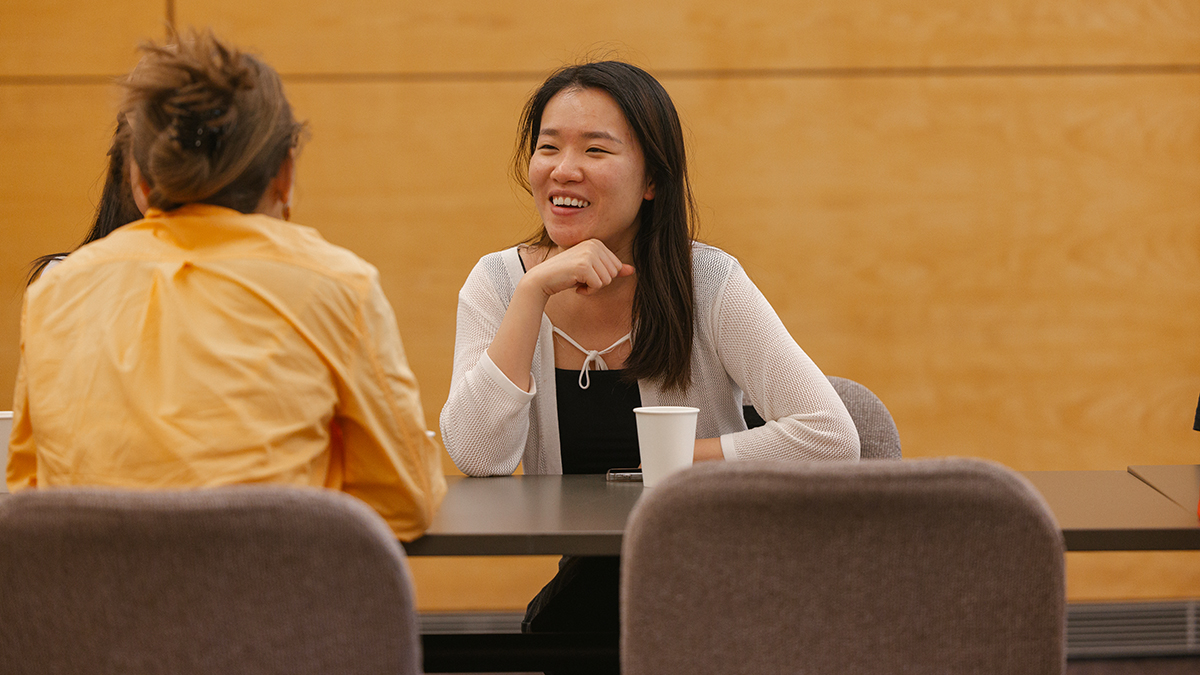 Two students at a table