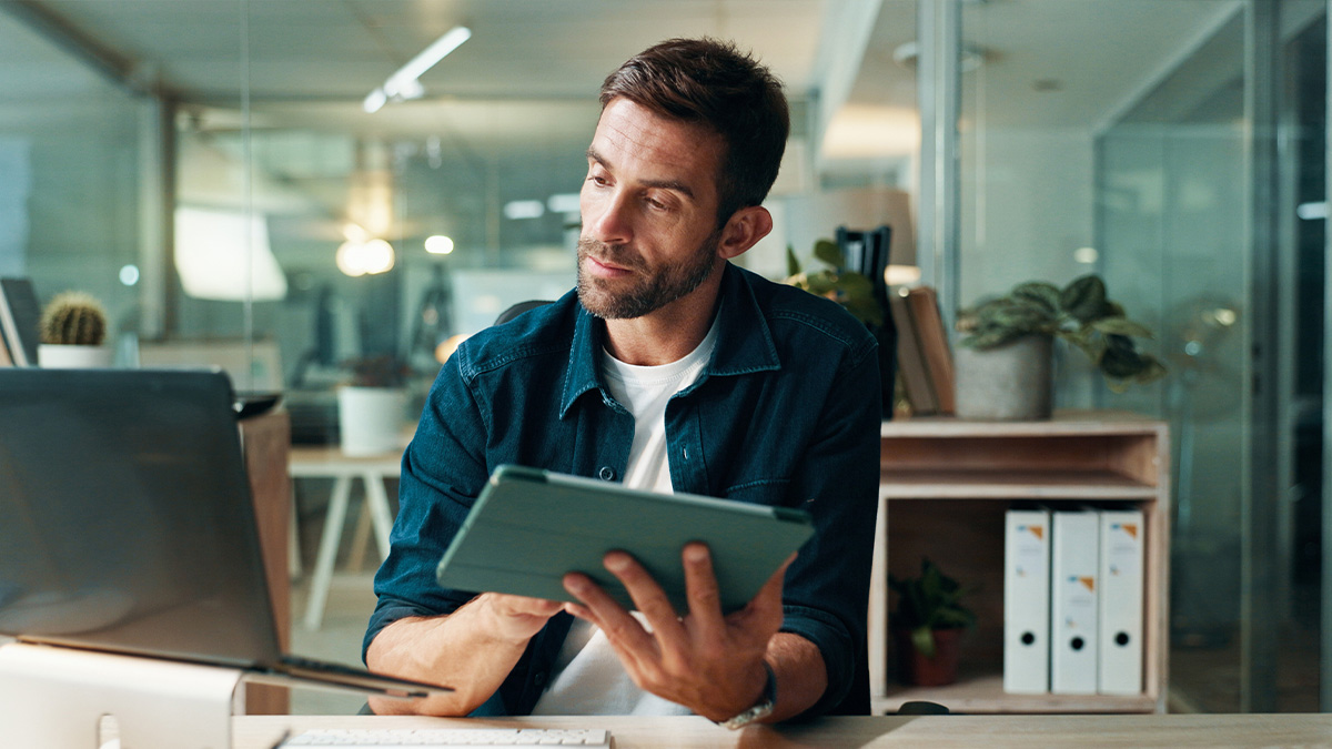 man on computer
