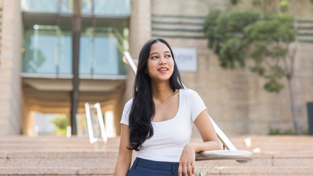 student on stair