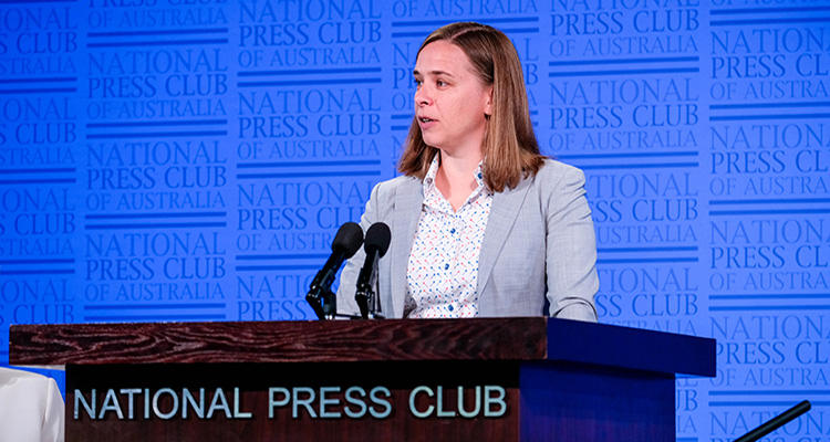 Lisa Harvey-Smith speaking at National Press Club