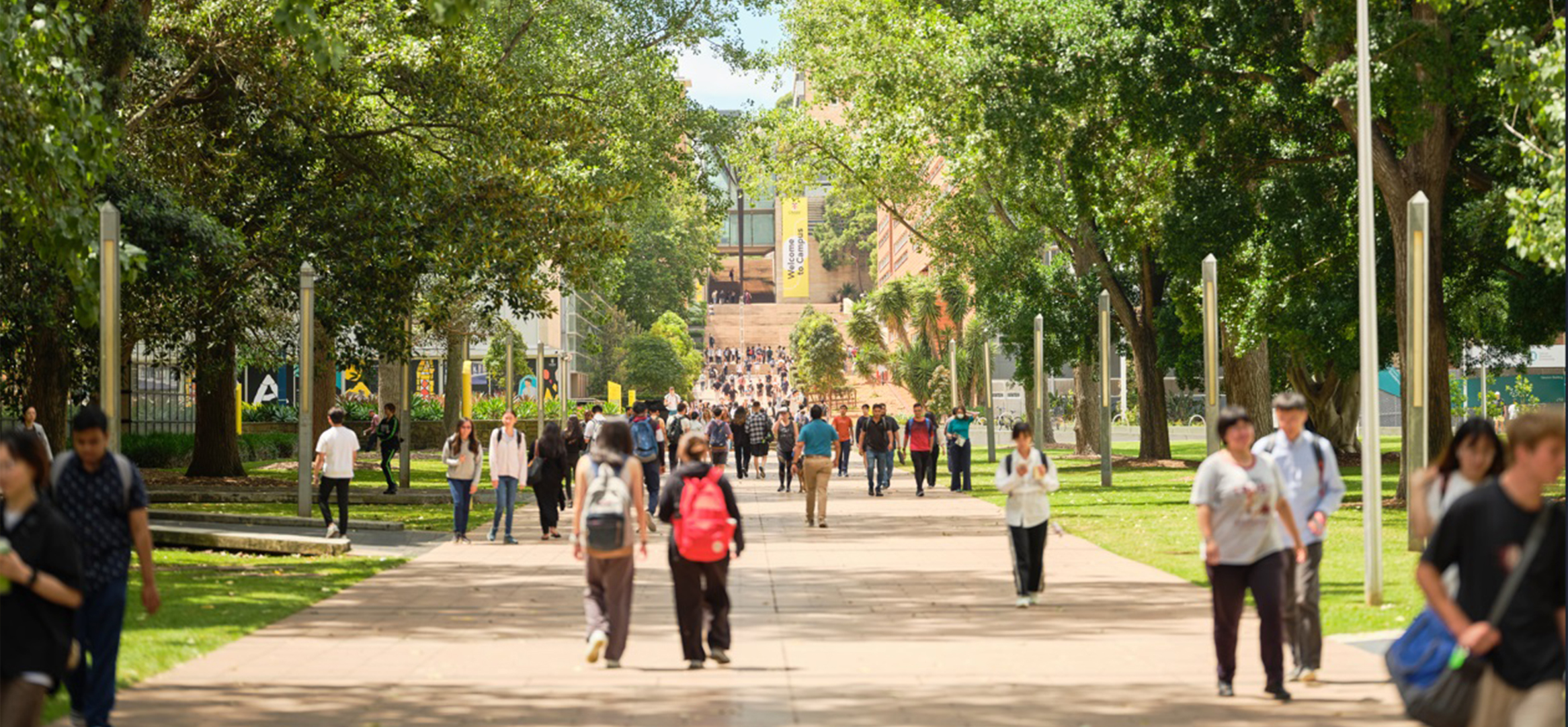 Students walking up the UNSW mall