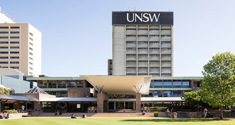 UNSW Library Lawn and Library Building against a blue sky