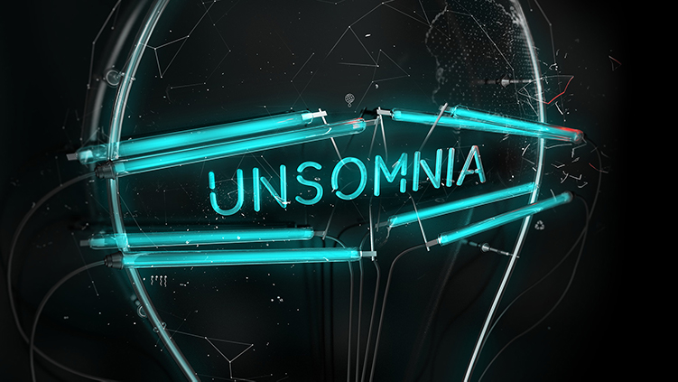 UNSOMNIA written in neon blue