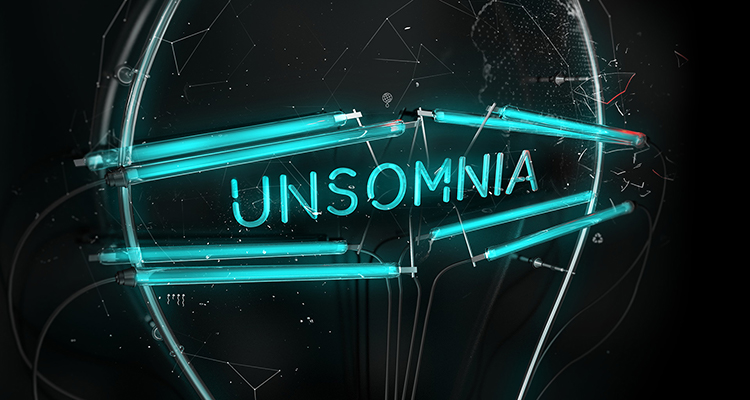 Unsomnia blue graphic text