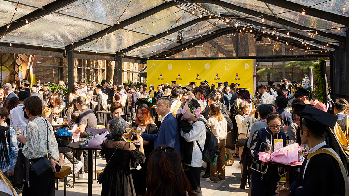 Recent UNSW graduates outside the Clancy Auditorium 