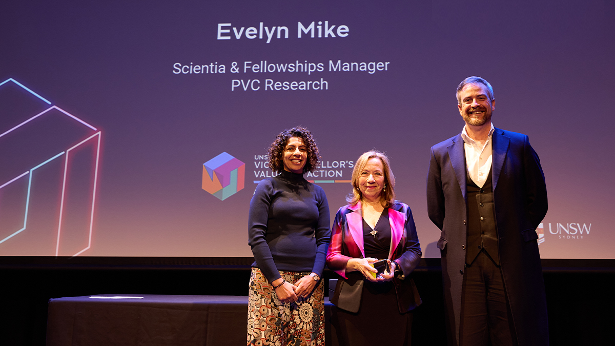 Senior Scientia Advisor Evelyn Mike accepting the People's Choice Award in 2023