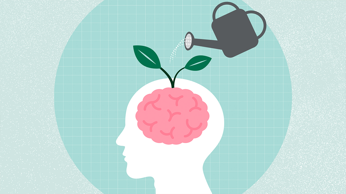 An illustration of a brain being watered using a watering can