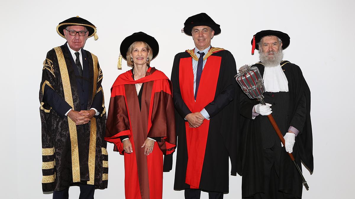 David Gonski AC, Chancellor, Jillian Segal AO, former Deputy Chancellor and Hon. LLD, Professor Maurice Pagnucco, Deputy Dean (Education) Engineering and Emeritus Professor Brynn Hibbert AM