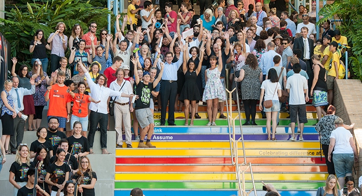 People gathering on the Basser Steps