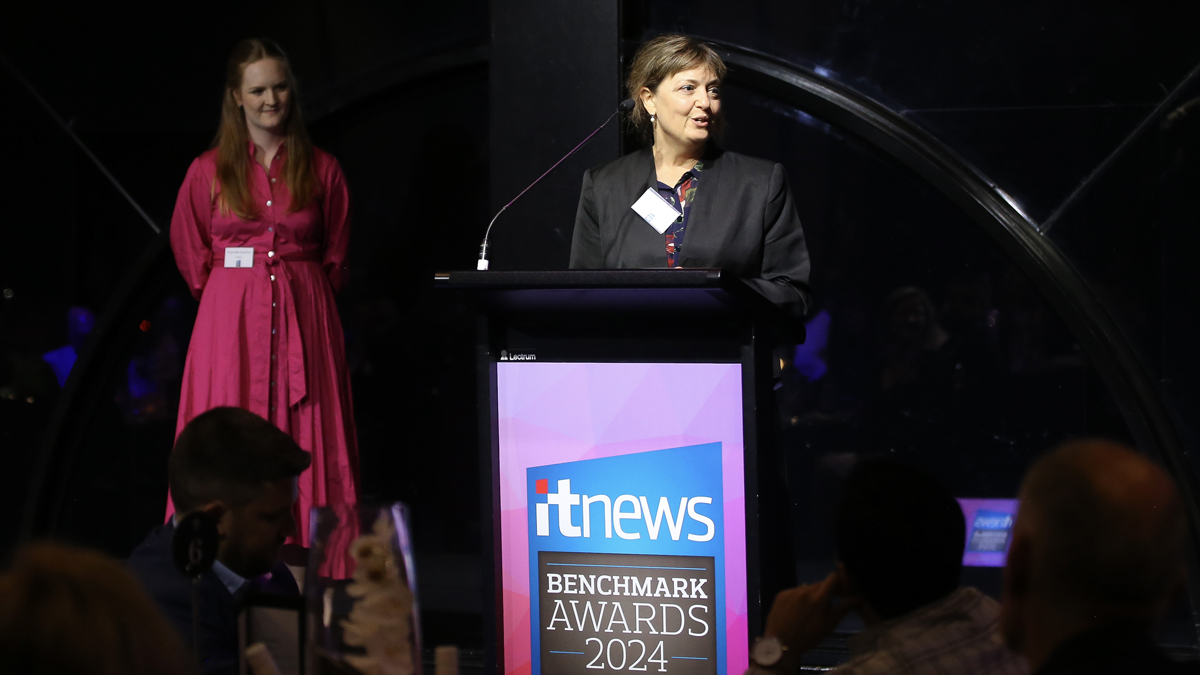 Dr Chrissy Burns receiving her Education Technology Leader award