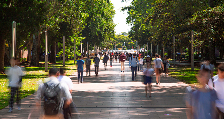 Students and staff walking on the UNSW mall