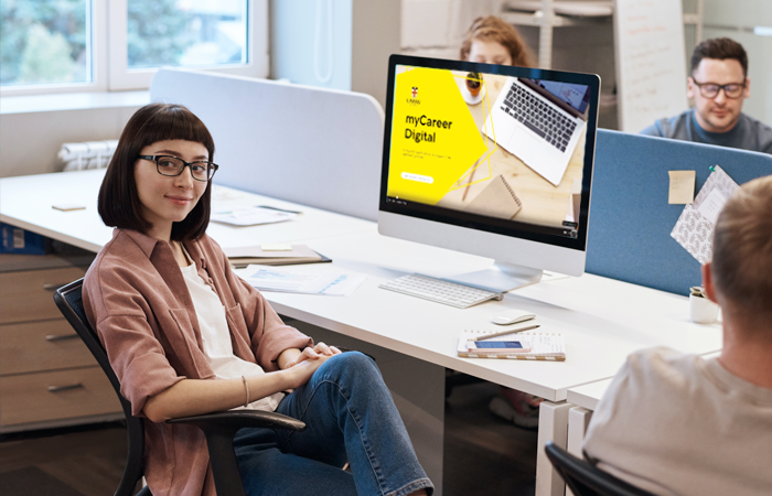 woman at a computer displaying myCareer