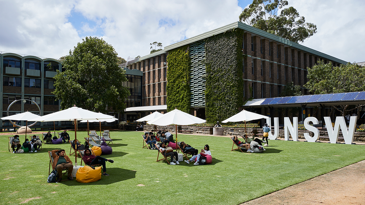 People relaxing on Library Lawn at UNSW