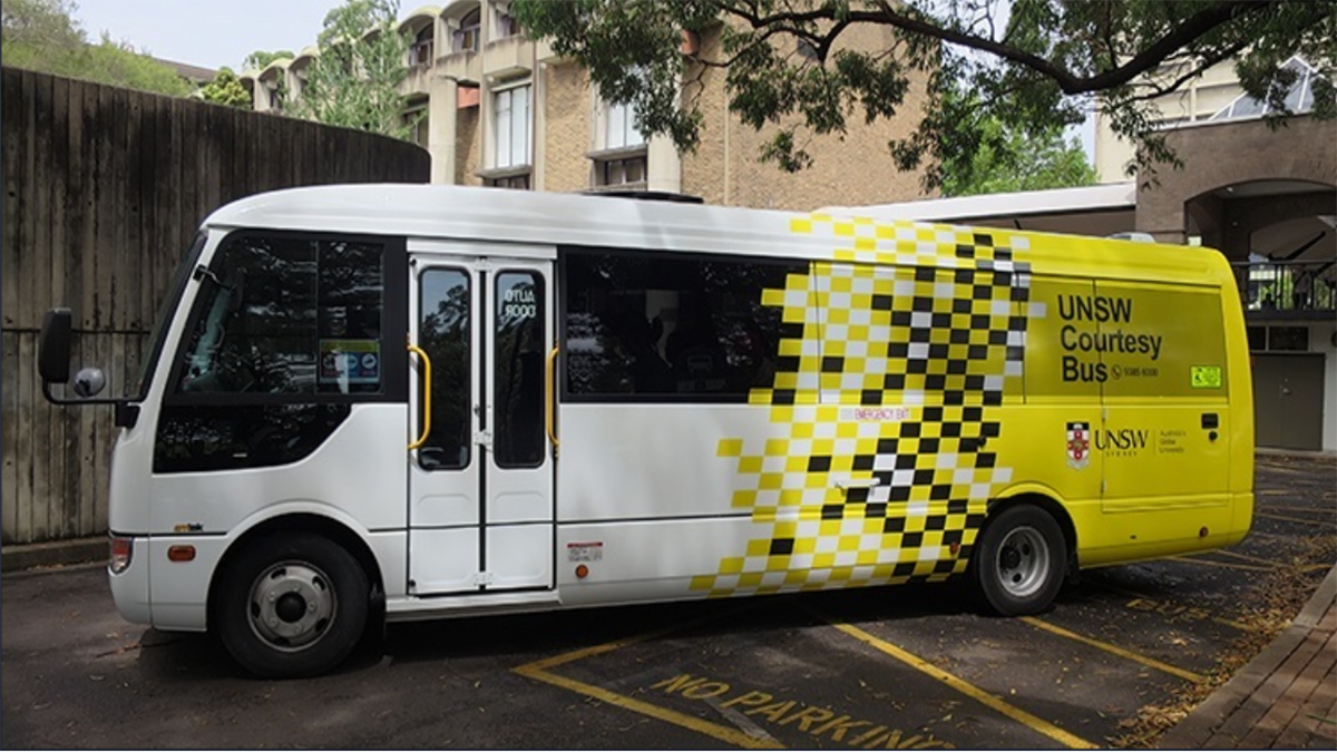 Shuttle bus with UNSW branding