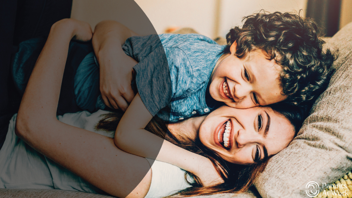 Mother and child hugging with text "Managing Mental Wellbeing for You and Your Family"