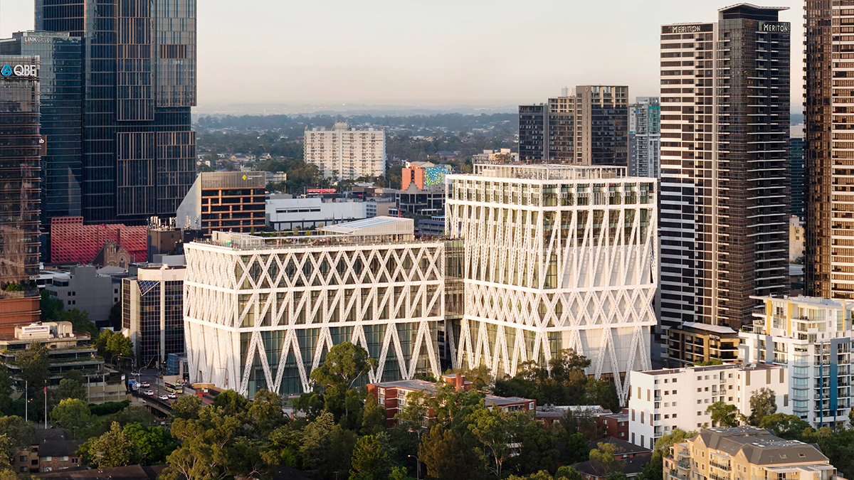 Powerhouse Parramatta building seen from a drone