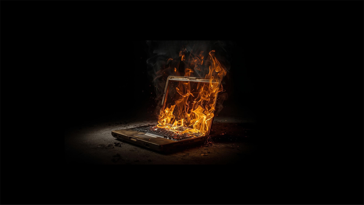 Laptop on fire