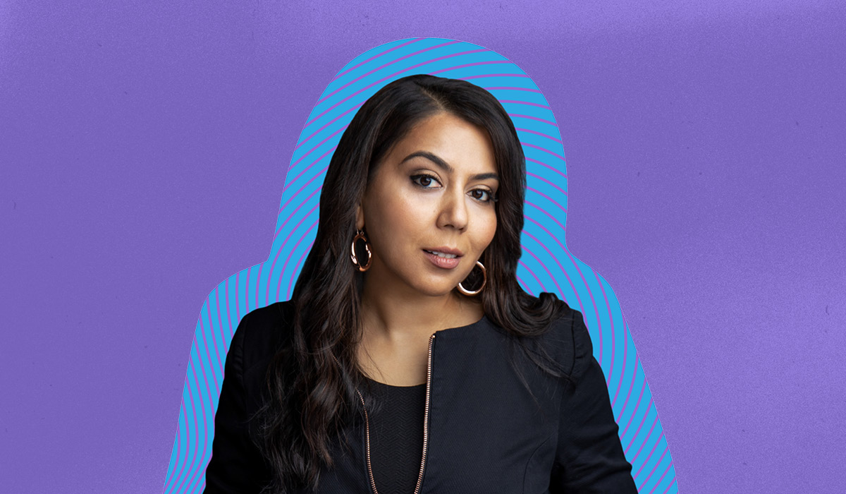 Mariam Veiszadeh against a purple and blue background