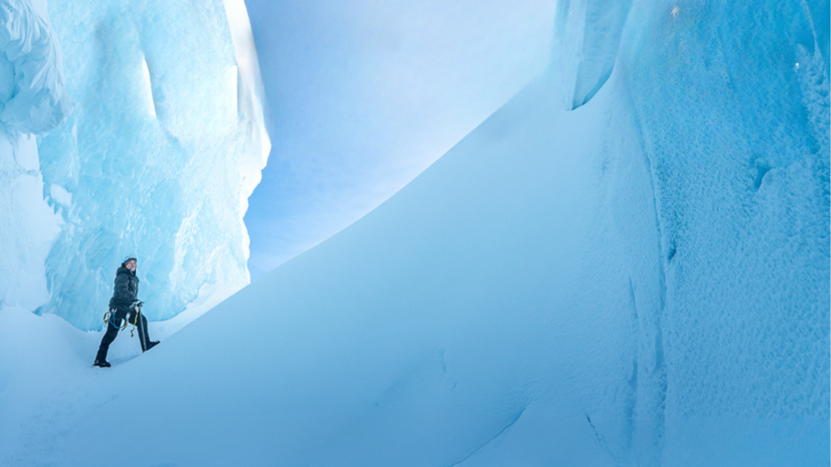 A person in an icy landscape