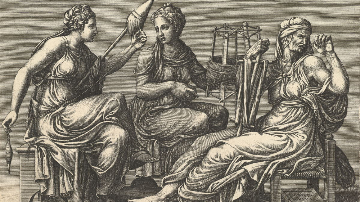 Etching showing a group of women