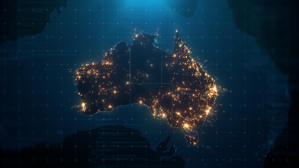 Australia with city lights as seen from space