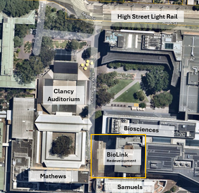 Aerial view of the BioLink building location