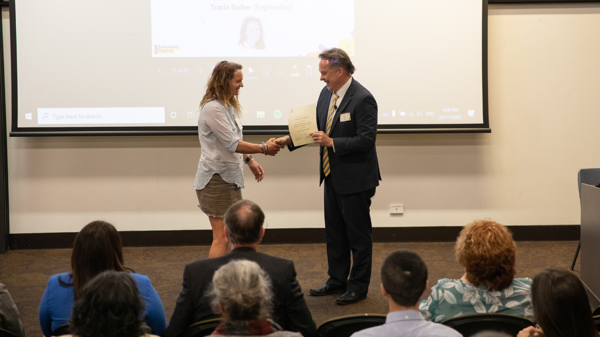 2022 ETP winner Professor Tracie Barber receiving her award