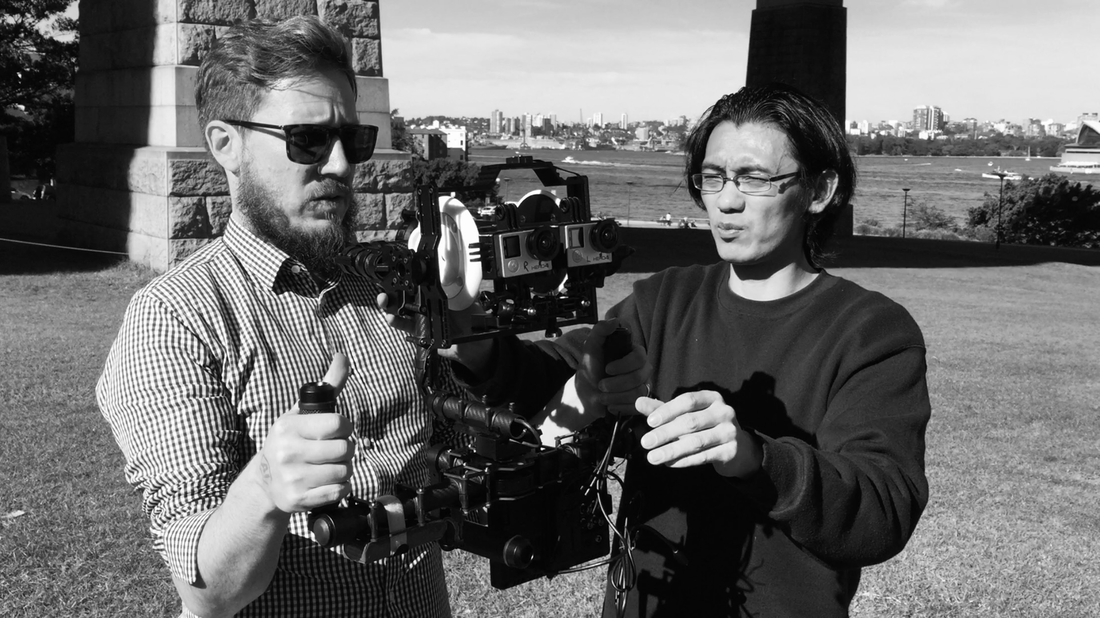 Travis Rice and Yan Chen with a film camera