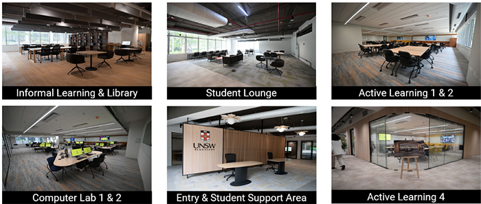 Six interior photos of the UNSW Bengaluru campus