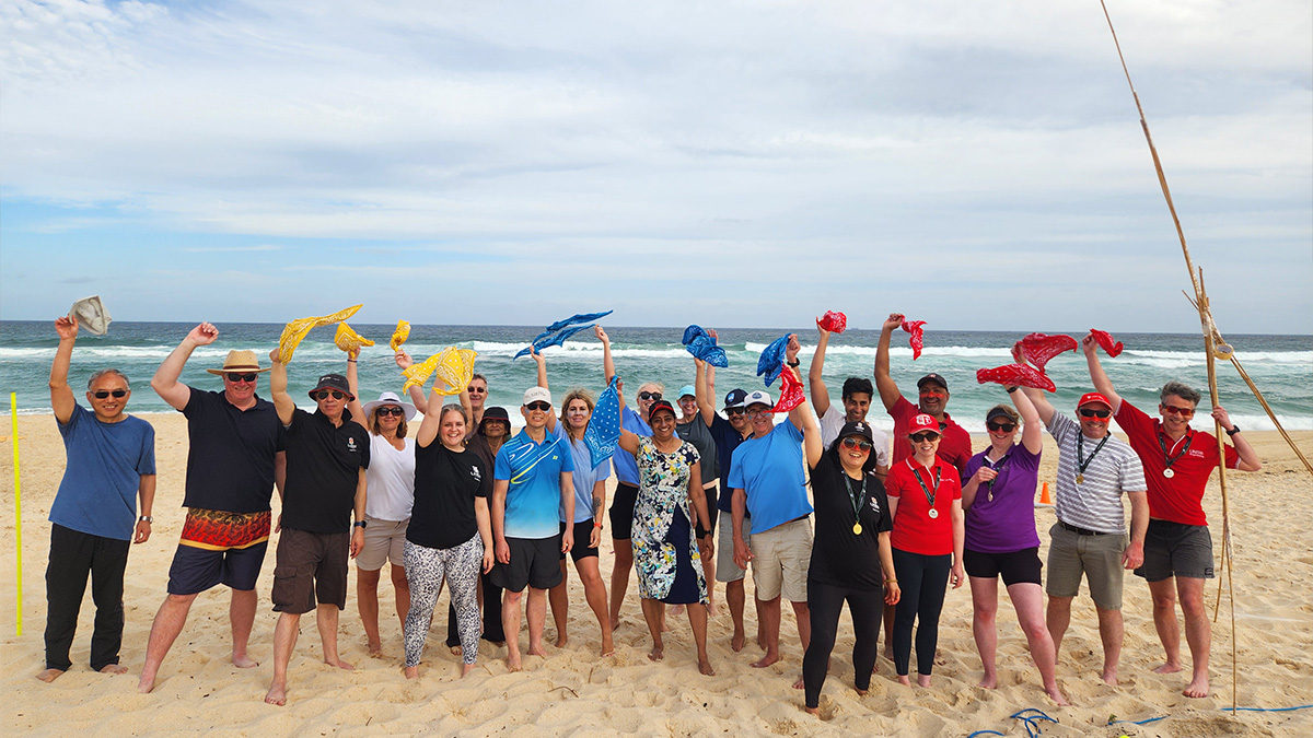 group of people at a beach