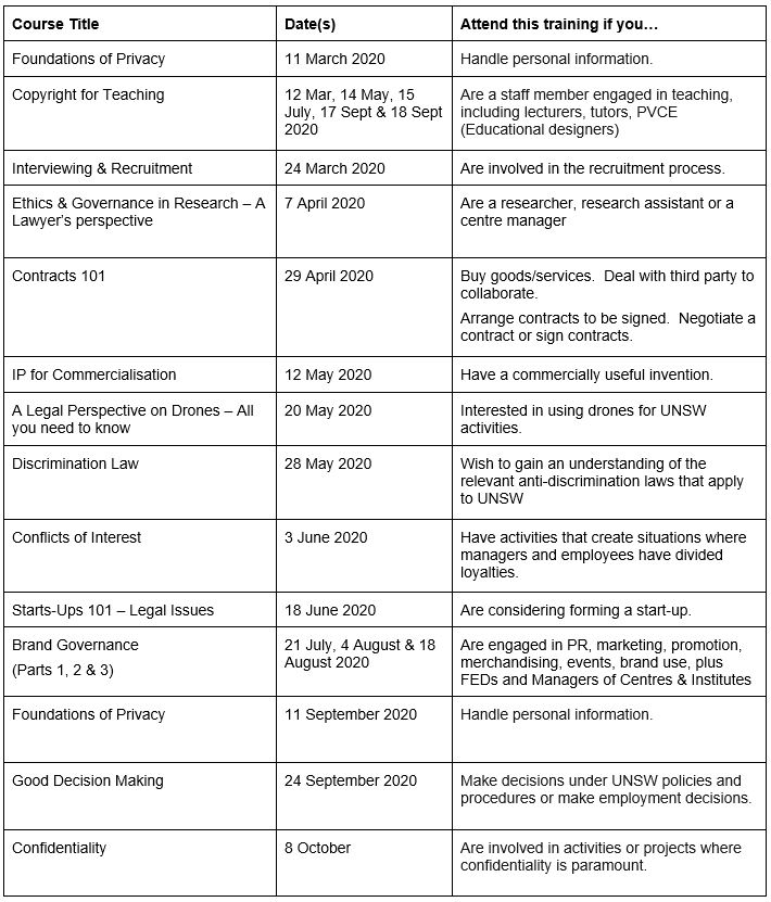 Course timetable