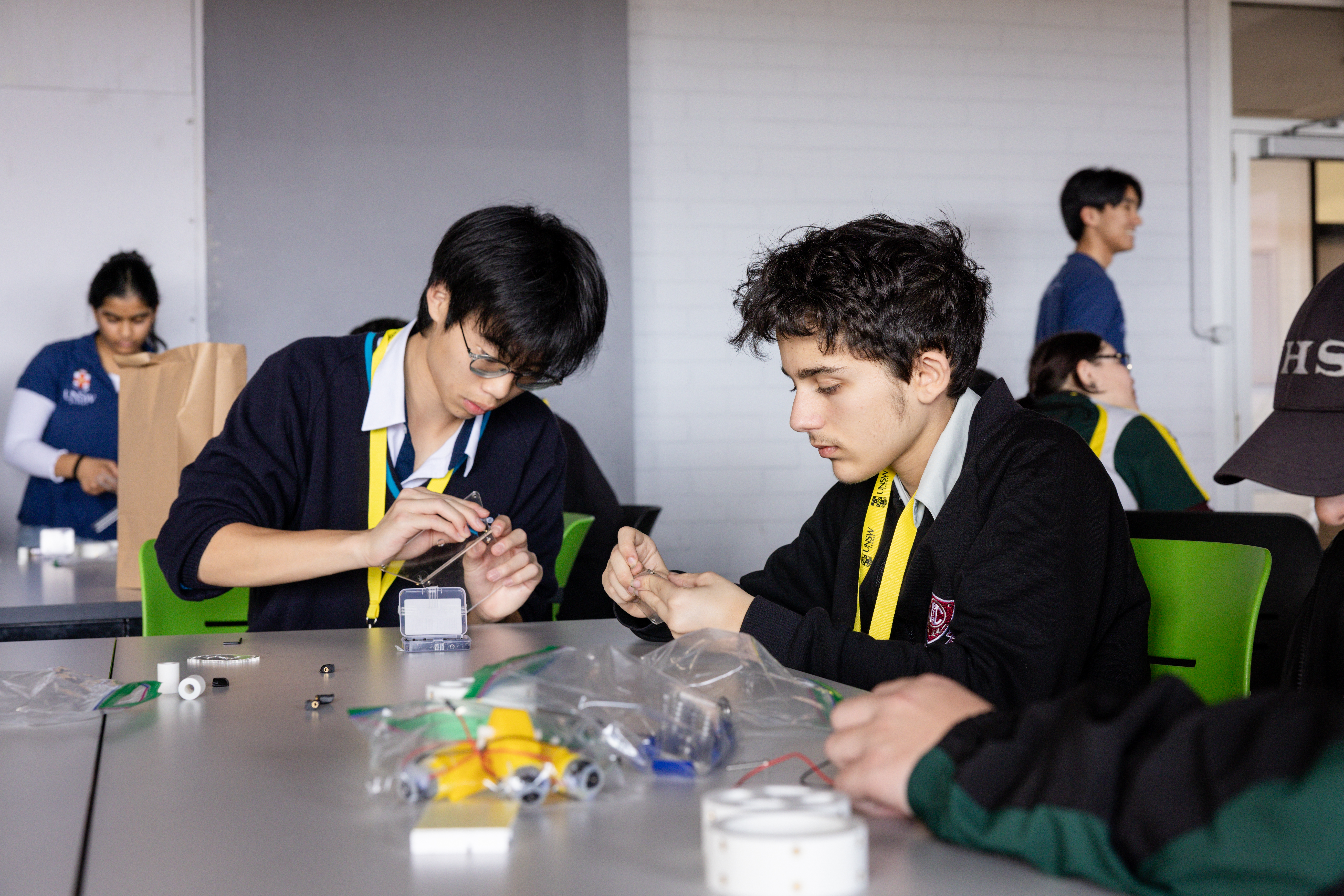 students building