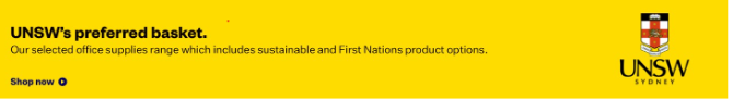 Yellow banner with UNSW logo and text "UNSW's preferred basket"