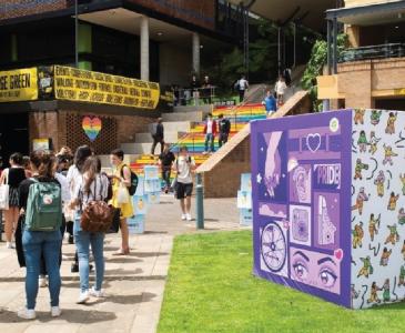 Lower UNSW campus with a crowd of students at a diversity event