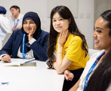 Three girls in a classroom