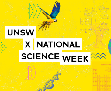 The words UNSW x National Science Week over a yellow background