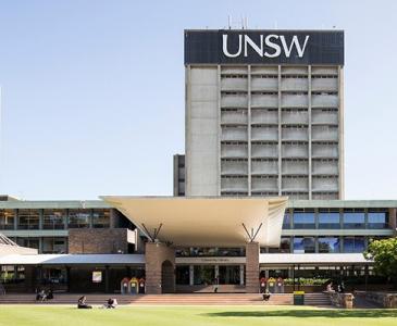 UNSW Library Lawn and Library Building against a blue sky