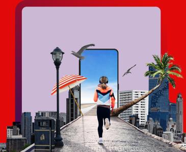 VP GO graphic showing female runner passing Sydney sights