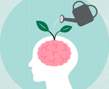 An illustration of a brain being watered using a watering can